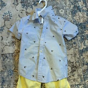 Carter's Blue and Yellow Button Down Shirt with Bird Print